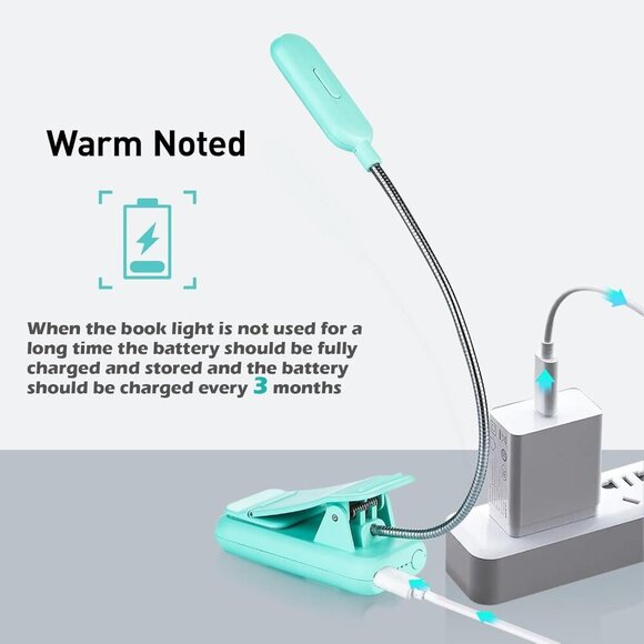 Rechargeable Book Light, Blue Light Blocking, Amber 1600K Clip On Reading Light, - Picture 7 of 7
